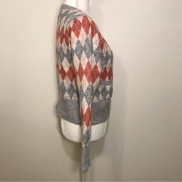 Lush Argyle Thick Knit Sweater Cardigan Size Small - Picture 5 of 10